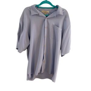 Tommy Bahama 100% Silk Short Sleeve Button Up Shirt Blue Hawaiian Vacation Large